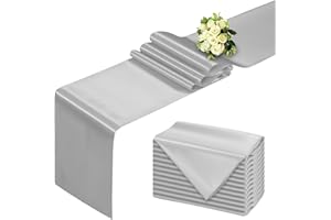 BDDC Silver Table Runner 12x108 Inch - 12 Pack Satin Table Runners, Smooth Table Runner for Party Wedding Banquets Birthday