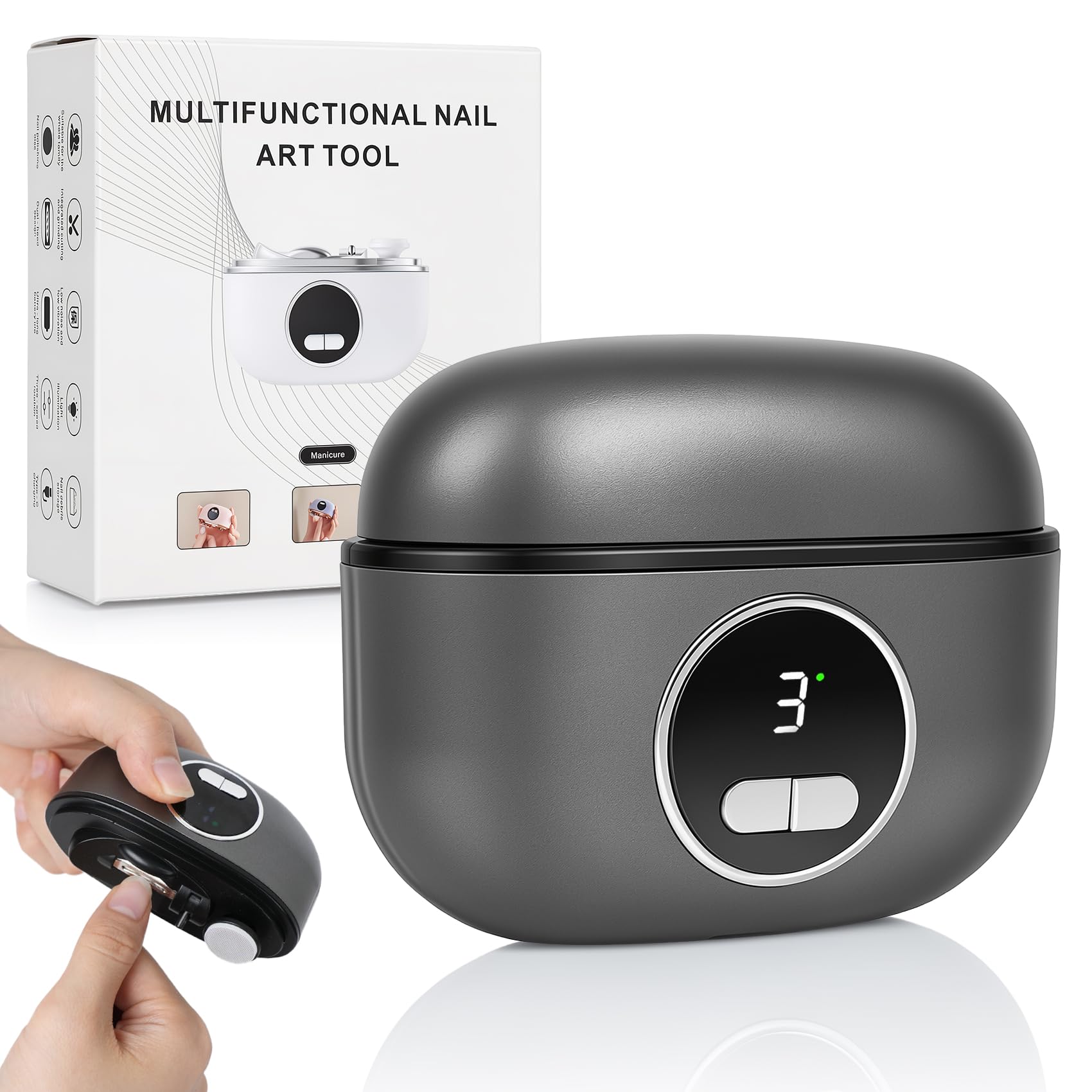 Photo 1 of 4-in-1 Electric Nail Clipper with LED Light & Nail File, Automatic 3 Speeds LCD Digital Display, Nail Clip Storage, USB Rechargeable Safety Fingernail Trimmer for Baby, Kids, Seniors (Black)