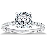 TIMEFASHION 2CT Moissanite Engagement Ring D Color VVS1 Clarity 925 Sterling Silver 4 Claw Solitaire Moissanite Ring for Women Wife Anniversary Birthday Jewelry