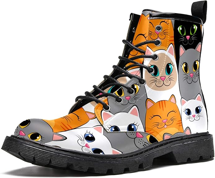 MAPOLO Men's High Top Boots Lace Up Big Eyes Colorful