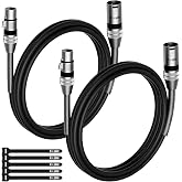 Premium DMX Cables (2 Pack, Each 4 FT), 3-Pin XLR Male to Female, Black | 22AWG Pure Copper, Stage Lighting Cable for XLR Microphone DJ Moving Head Par Light Mic Mixer Podcast, 110 Ohms, with 5 Ties