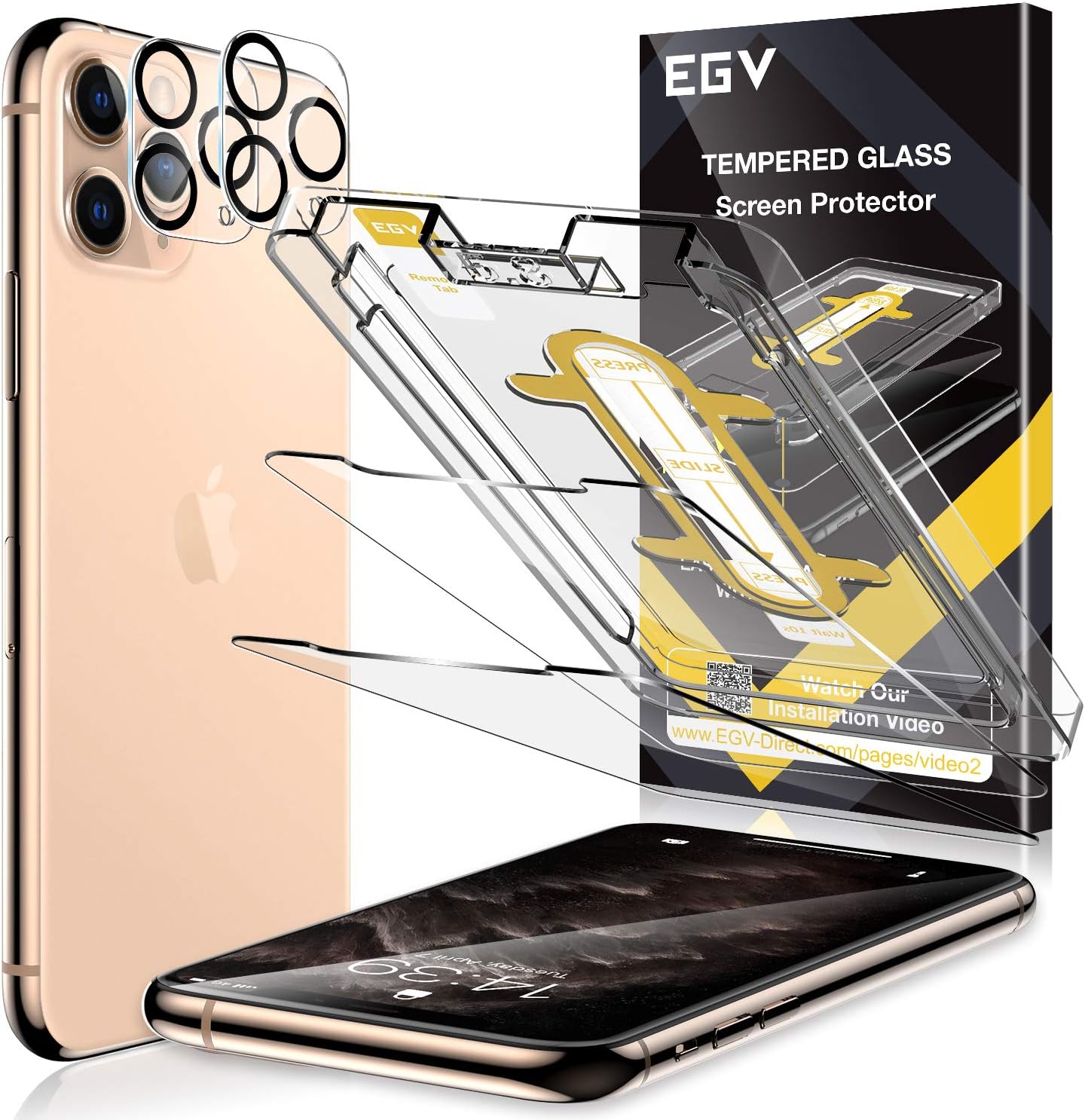 EGV 3 Pack Screen Protector Compatible with iPhone 11 Pro, iPhone XS, iPhone X, 9H HD Clear Tempered Glass, Anti-Scratch, Easy Installation, Case Friendly, Bubble Free, 5.8 inch