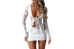 CSDAJIO 2 Piece Outfits for Women Floral Lace Open Front Tie Up Long Sleeve Crop Top Blouse Shirt and Mini Skirt Set