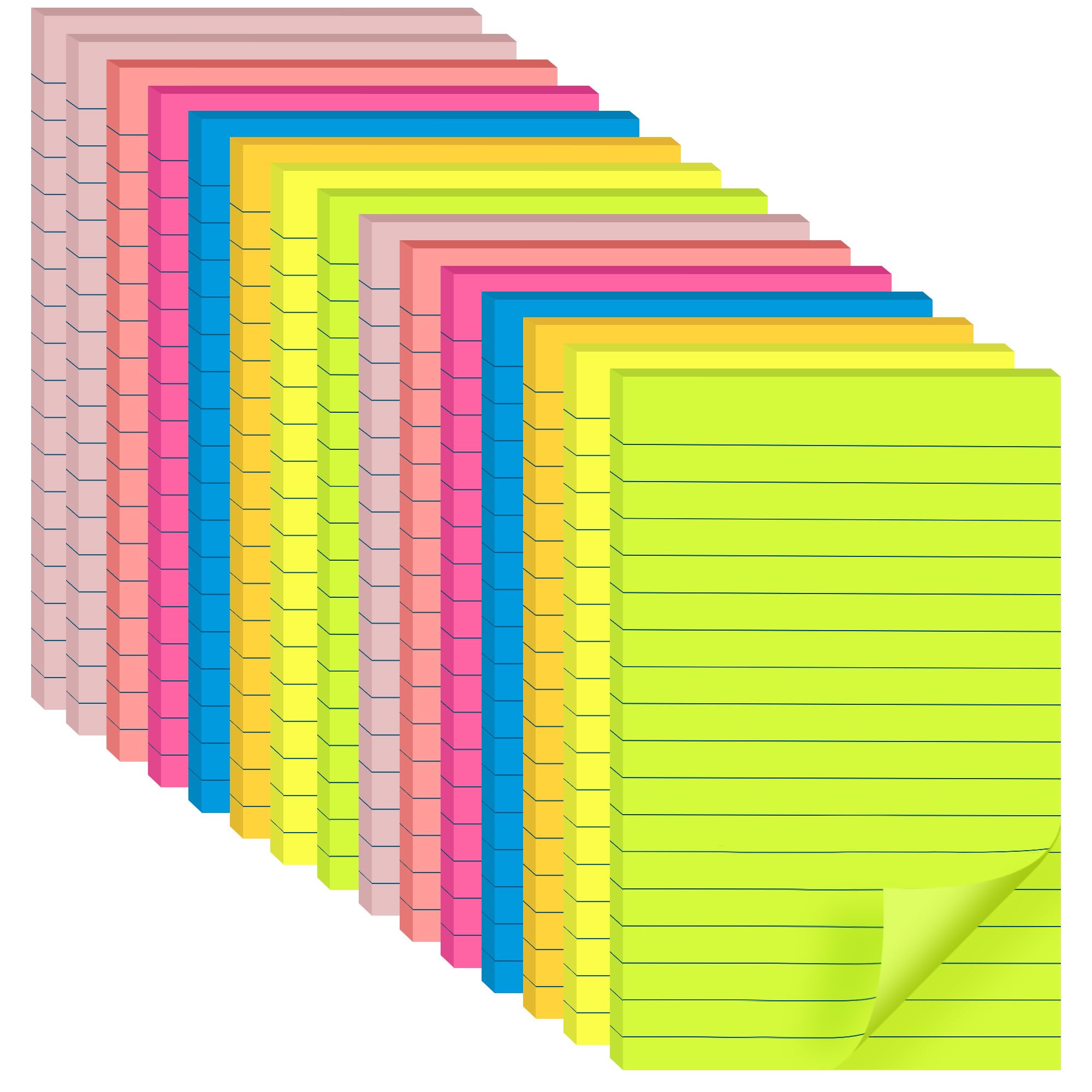 Photo 1 of (15 Pads) Lined Sticky Notes 4x6 in Post, 7 Bright Colors with Lines Self-Stick Note Pad it, Strong Adhesive, Big Rectangular Sticky Pads for Office, Home, School, Meeting