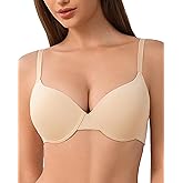 IHOIU Push Up Bra Thick Padded Add Cup Smooth T-Shirt Bras Demi Plunge Underwire Support Comfort Bralette Women