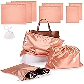 Ewen 7Pcs Dust Bags for Handbags, Silk Cloth Bag with Drawstring, 2Pcs 19.6x15.7in Bag for Purse, 2Pack 11.8x15.7in Storage for Shoes, 3Pack 23.6x19.6in Dust Bags, Pink Orange Pouch Cover for Travel