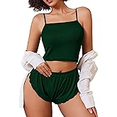 Avidlove Women Cami Ribbed Pajama Set Sexy Side Slit Sleepwear Soft Lingerie 2 Piece PJ Set