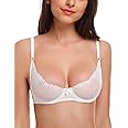 Wingslove Women's Sexy 1/2 Cup Lace Bra Balconette Mesh Underwired Demi Shelf Bra Unlined See Through Bralette