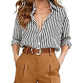 CoziHue Button Down Shirts for Women Striped Long Sleeve Wrinkle Resistant Blouses Super Soft Collared Business Casual Tops
