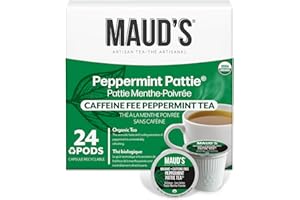 Maud's Organic Peppermint Tea Pods, 24 ct, Single Serve Tea Pods – 100% Gourmet Blended Tea Leaves, Compatible with Keurig K 