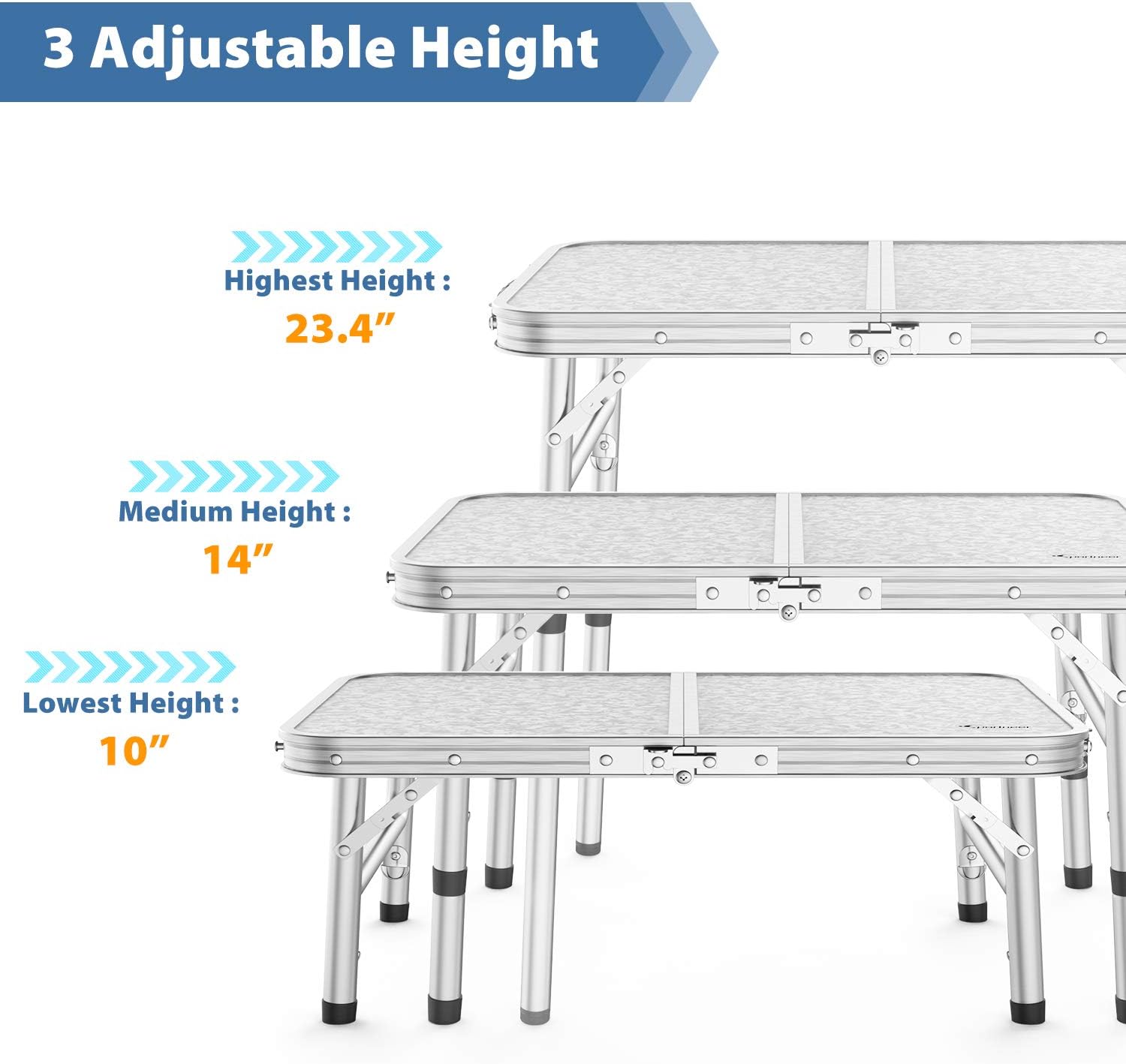 Sportneer Adjustable Height Camping Table with Mesh Layer, 23.6" x 15.7" Portable Folding Camp Tables with Aluminum Legs for Outdoor Camp, Picnic, Beach, Backyard, Tailgate Cooking, 3 Heights : Sports & Outdoors