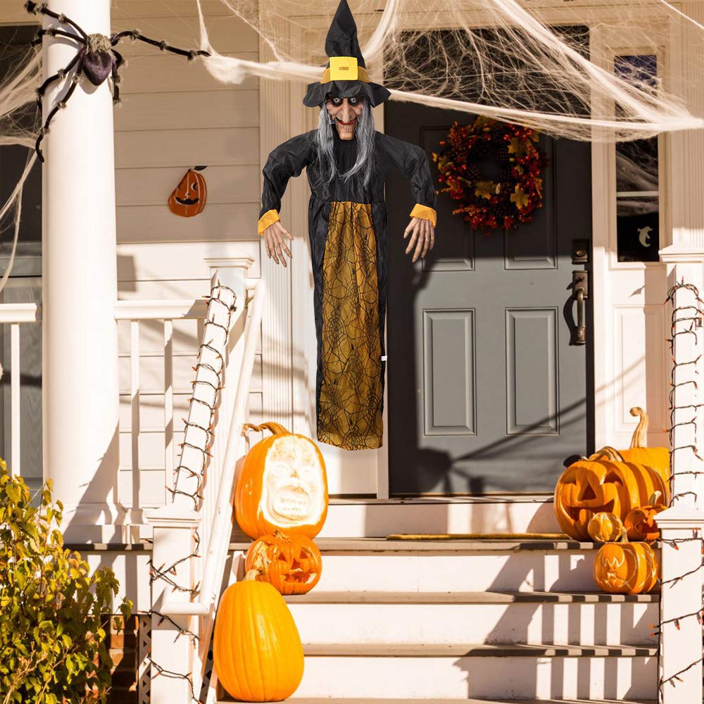 VATOS 57&quot;/145cm Halloween Hanging Decoration Scary Talking Witch with