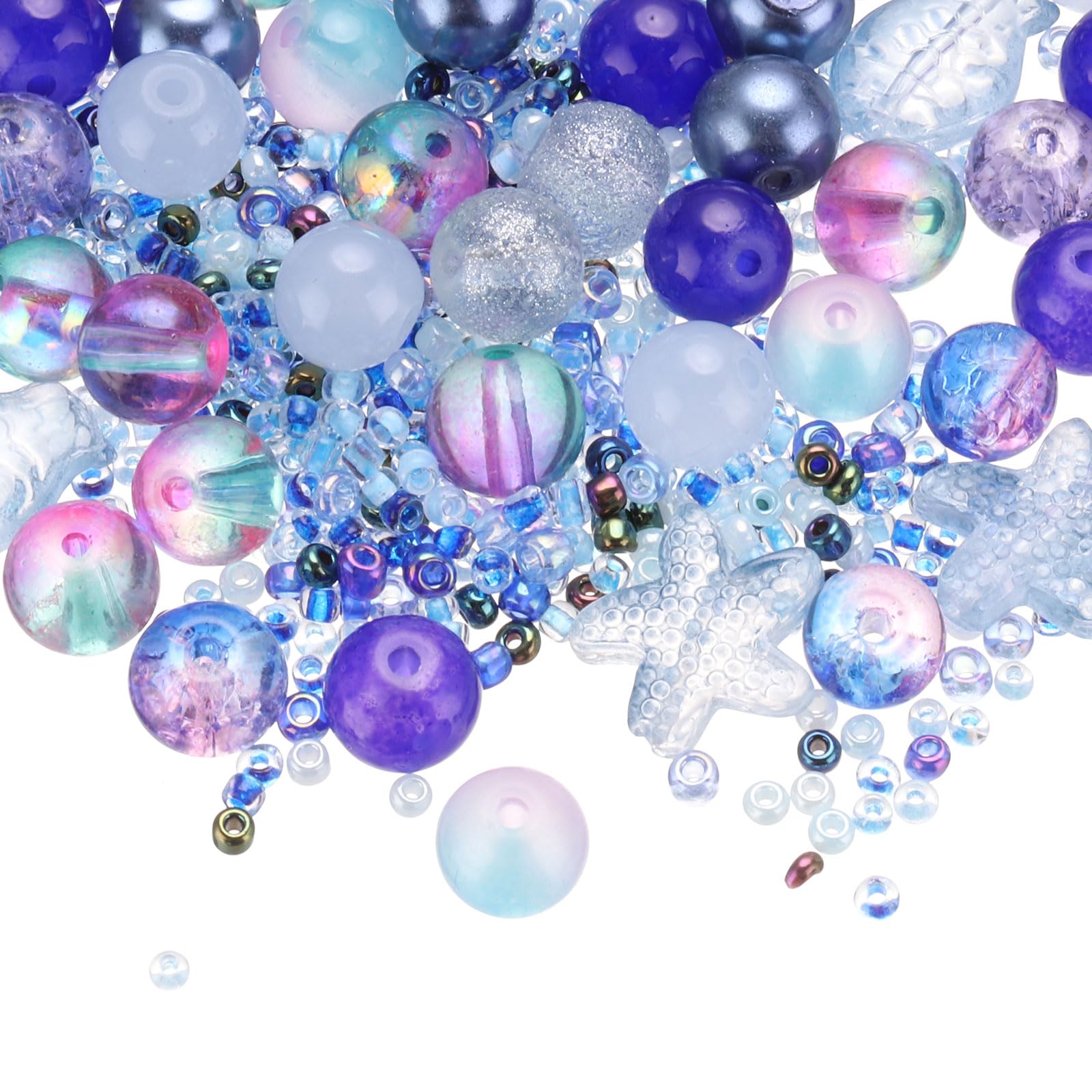 PATIKIL 2-8mm Assorted Glass Resin Beads, Cracked Gravel Round Beads Small European Spacer Seed Bead Mixed Bulk with Hole for Jewelry Making DIY Bracelet Crafts Necklace Charm, Indigo Blue