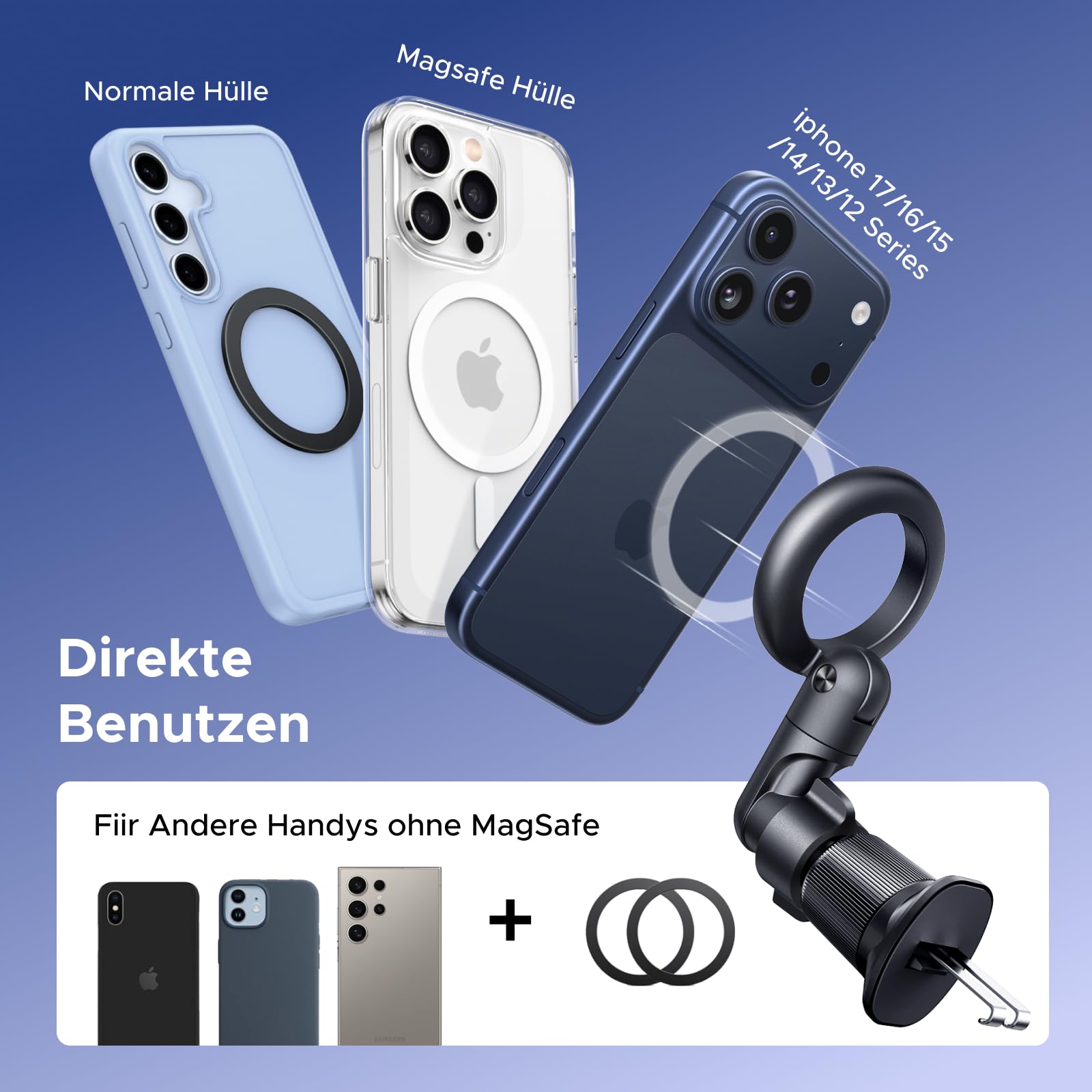 UGREEN Handyhalterung Auto für MagSafe Autohalterung, Handy KFZ Halterungen 2025 Neue Upgrades [20x N52 Magnet] mit iPhone 17 16 15 14 13 12 Pro Max Plus Mini, und Allen Smartphones 6