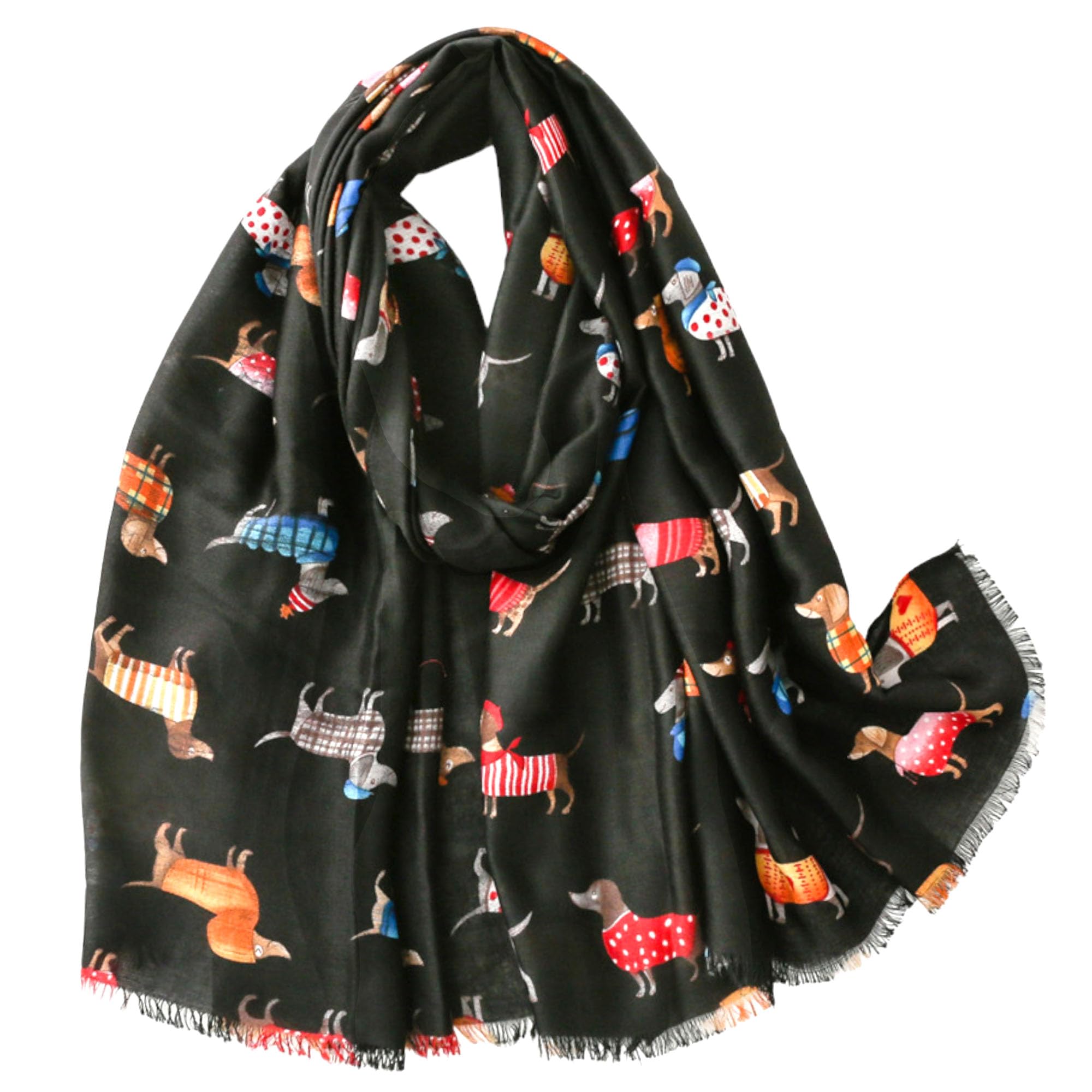 GFM® Women's Dachshund Sausage Dogs Print Ladies Soft lightweight Scarf Wrap - long (180x90cm)- Green - Spring Summer All Seasons Shawl - Black- (88-PSCF-DG-CTN-KL)