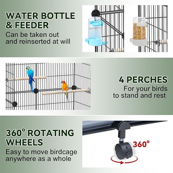 VISCOO UPGRADED ENCRYPTED 46-INCH BIRD CAGE, WITH WOODEN PERCHES, METAL PARAKEET CAGE WITH SLIDE-OUT TRAY, WATER BOTTLE&FEEDER, BIRD CAGES FOR PARROT,PARAKEETS,COCKATIEL,LOVEBIRD,SMALL MID-SIZED BIRDS