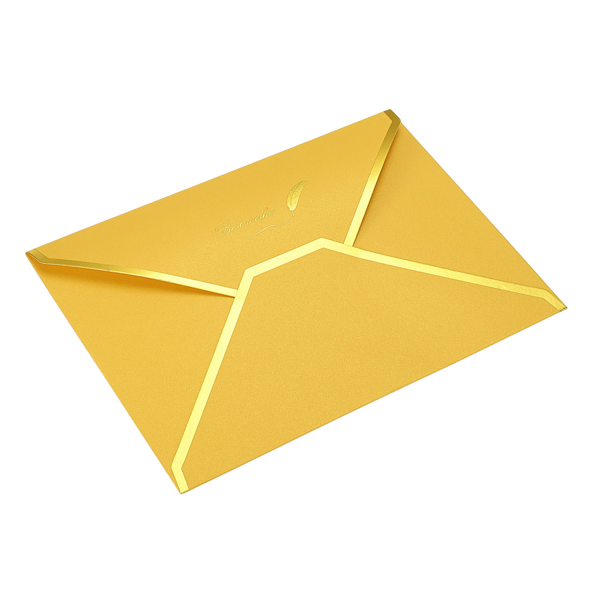 PATIKIL V Flap Envelopes, 20 Pack 7 x 5'' Luxury Style Gold Border Greeting Card Envelope for Invitations Weddings, Yellow