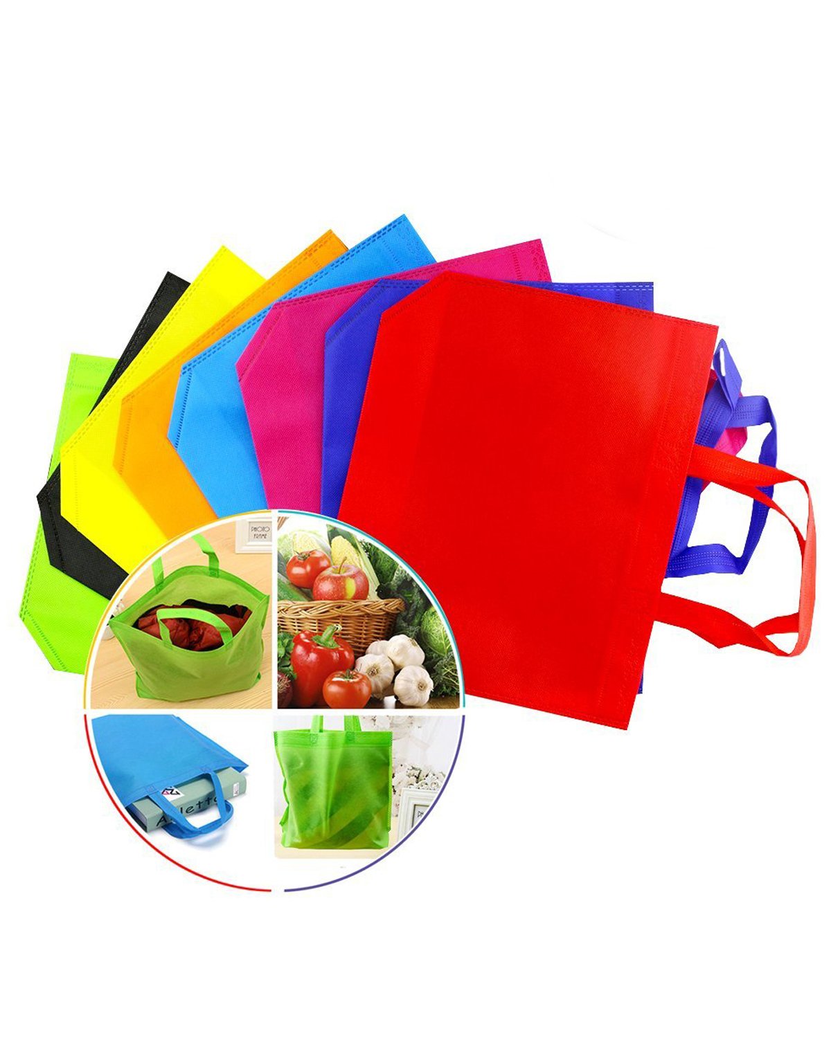 Newbested 32 PCS 13"×10" Assorted Colors Party Gift Tote Bags,Polyester Non-Woven Material,Assorted Colorful Blank Canvas Bags,Rainbow Colors With Handles For Birthday Favors, Snacks, Delivery Bag, ra
