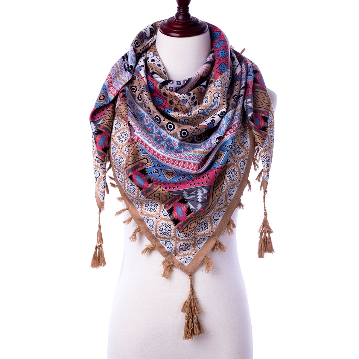 EVRFELAN Women Boho Scarf Tassel Shawl Tapestry Tablecloth Beach Towel Picnic Throw Wall Hanging Yoga Mat Ladies Cotton Scarves by Popular Handicrafts (Khaki)