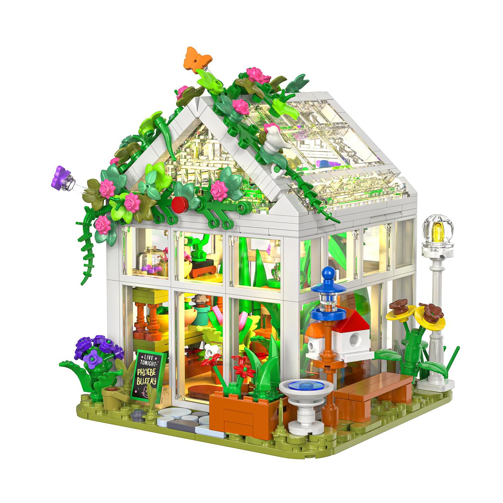 Flubecrux Blumenhaus-Bausatz mit LED Licht, 779pcs Blumenhaus Bausteine Spielzeug, Klemmbausteine Haus, EIN kreatives Geschenk für Mädchen und Jungen gleichermaßen