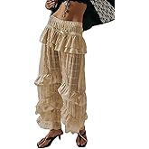 TUWIXIUW Cropped Lace Pants for Women Ruffle Long Bloomers Flare Lace Trim Pantaloons Vintage Capri Bloomer Pants