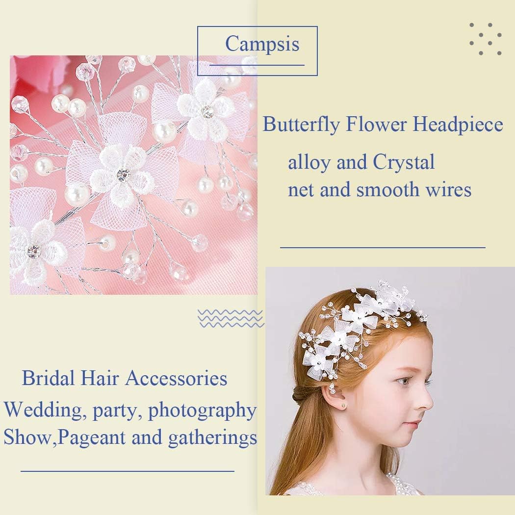 IYOU Floral Princess Headpiece Crystal Lace Wedding Headband White Flower First Communion Tiaras Hair Accessories for Flower Girls and Bridesmaid - Image 5