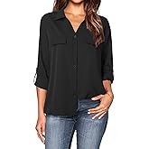 Lotusmile Women's Dressy Lapel Button Down Shirts for Work Office Business Casual Chiffon Blouse Tops