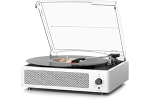FEKTIK Record Player Wireless Bluetooth Turntable with Speakers for Vinyl Records Belt-Driven Vintage Turntable Support 3-Speed, Headphone, RCA Line, AUX-in for LP Players Home Decoration White