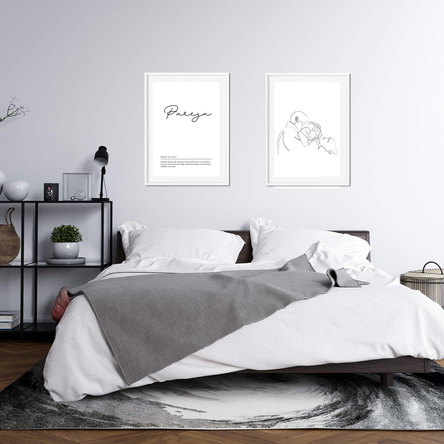 Nacnic Set of 2 lines and words posters female white and black in Scandinavian style Kissing couple A3 size unframed