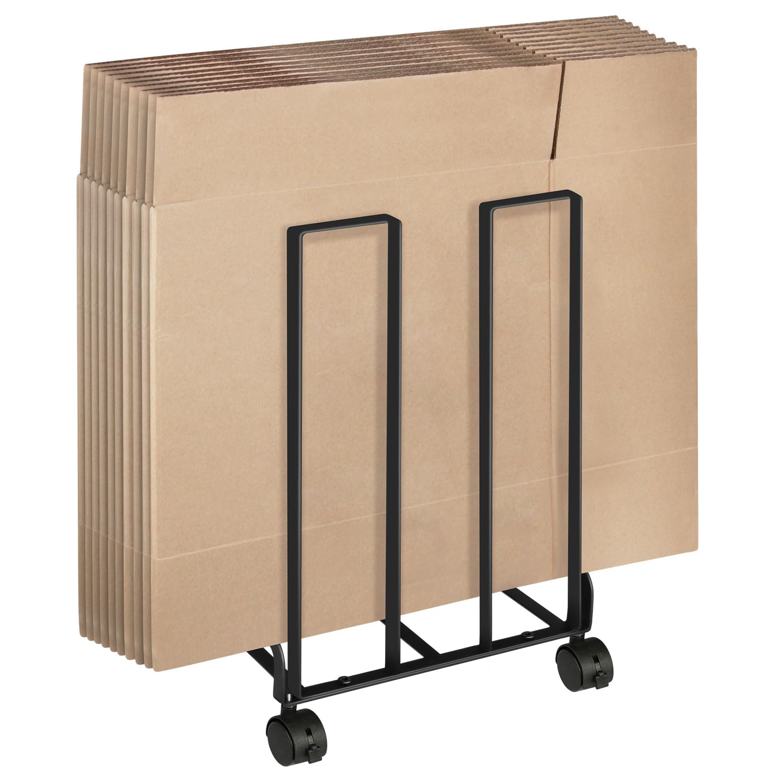 Photo 1 of Carton Storage Rack with Caster Wheels, Portable Cardboard Organizer, Carton Stand for Cardboard Storage, Carton Cart for Home Warehouse, Black Carton Organizer