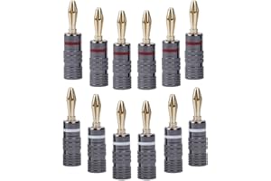 Emperoch 12Pcs/6Pairs 24K Gold Plated Banana Plugs, Dual Screw Lock Speaker Connector, Aluminum Alloy Shell Banana Plug for S