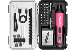 VCANENERGY 4V Pink Electric Screwdriver,2000mAh USB Rechargeable Battery,Cordless Power Screwdriver with LED Light,Adjustable Torque,38 in 1,Suitable for small projects