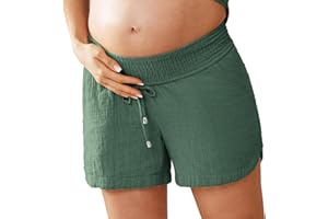 Maacie Maternity Shorts Underbelly Drawstring Elastic Waist Cotton Shorts with Pockets Summer Cute Beach Casual Shorts