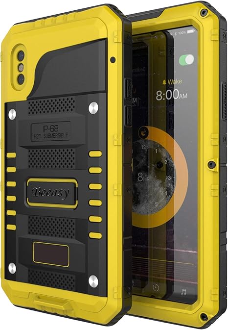 Beeasy Funda Antigolpes iPhone XS, [Sumergible] Carcasa Impermeable Resistente Reforzada Acuática Waterproof Metálica Grado Militar Resistente Antipolvos Case para iPhone 10S,Amarillo: Amazon.es: Electrónica