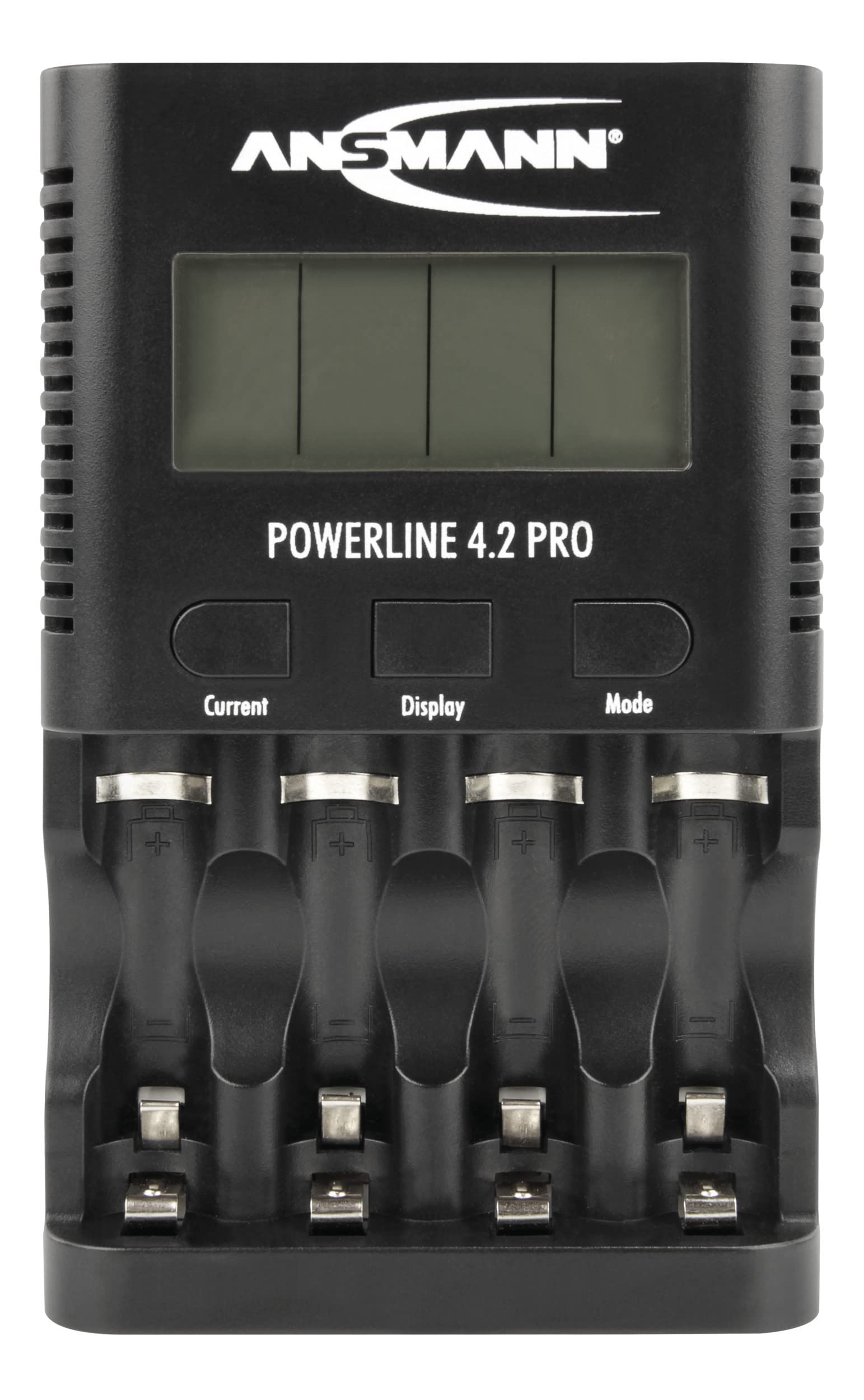 ANSMANN Powerline 4.2 Pro Battery Charger for AA and AAA Batteries, LCD Display, Individual Charging Slots, Safety Protection