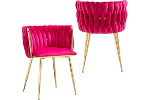 NIOIIKIT Modern Velvet Dining Chairs Hand Weaving Accent Chairs Living Room Chairs Upholstered Side Chair with Golden Metal Legs for Dining Room Kitchen Vanity Living Room (Rosered)