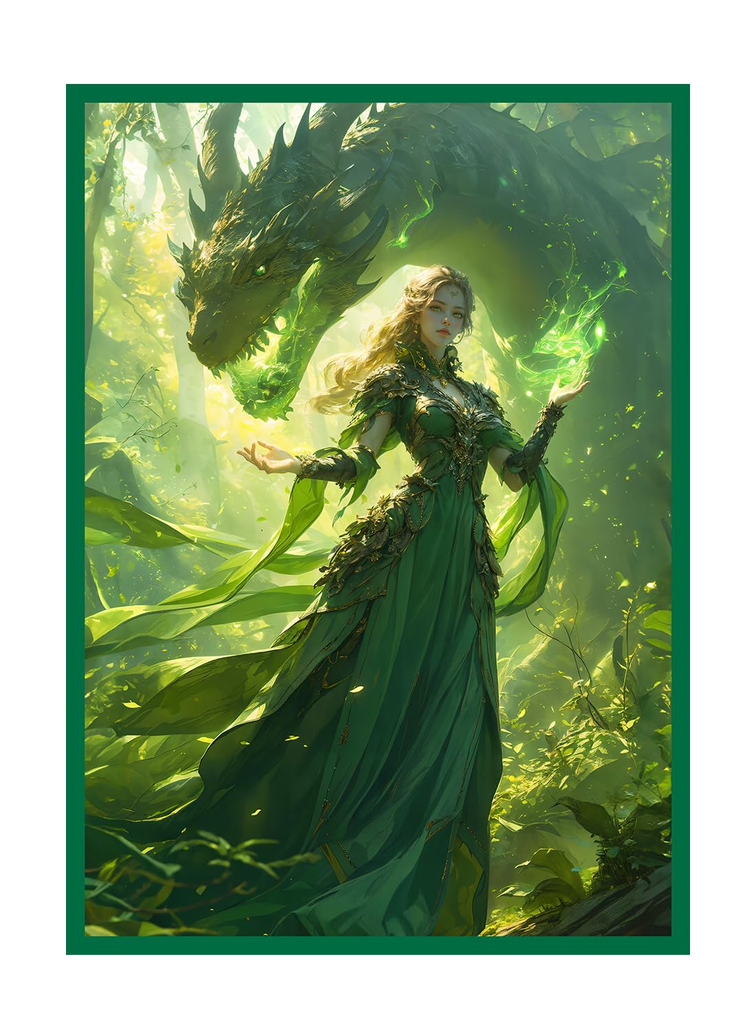 Photo 1 of Katomula 100 PCS MTG Card Sleeves with Inner Sleeves - Art Matte, Fit Standard Size Cards - Enchantress of The Emerald Dragon