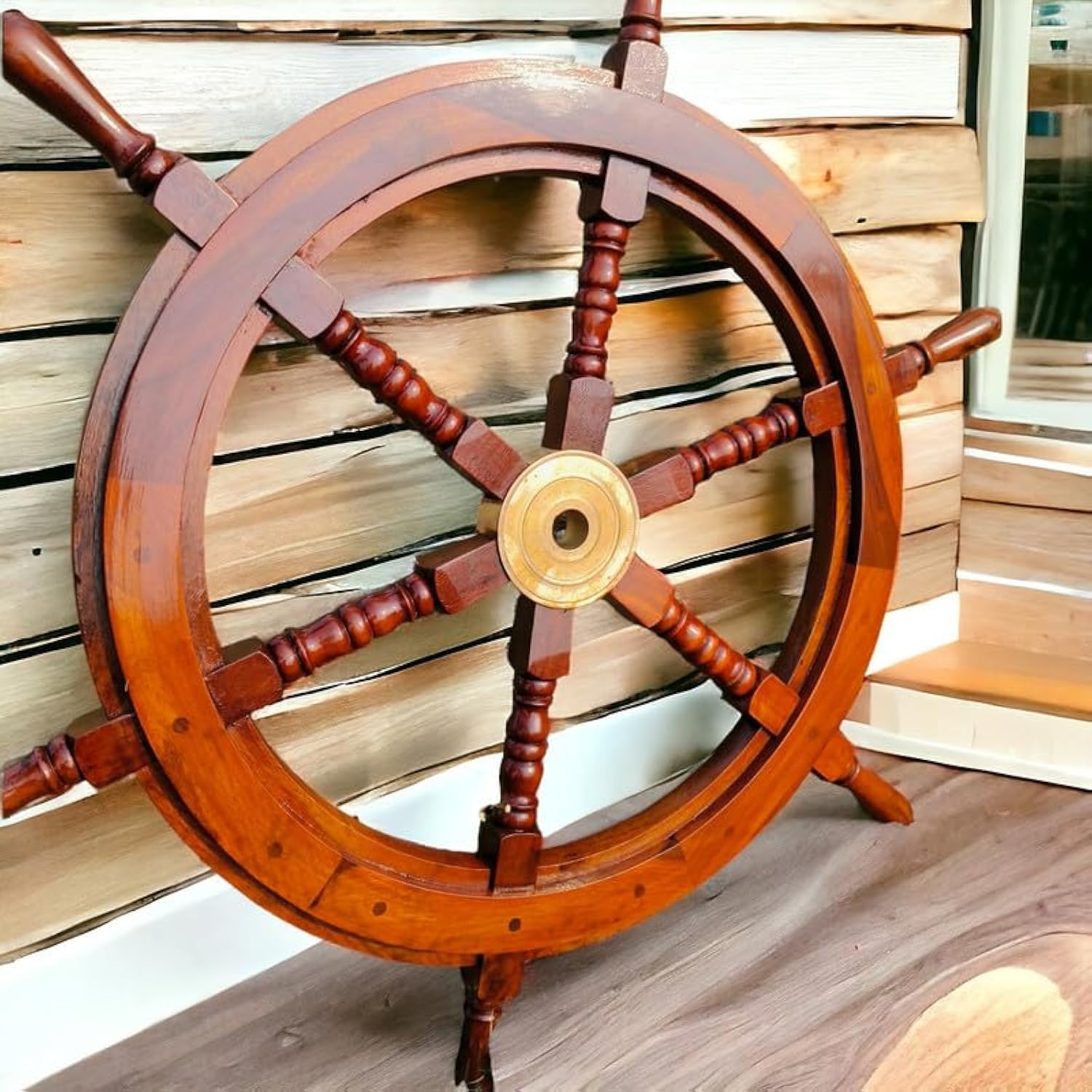 Brainmart Premium Nautical Handcrafted Ship Wheel – Natural Wood Ship Wheel | Home & Gifts | Wall Decor Hangings | (15 Inches Natural Wood Ship Wheel).