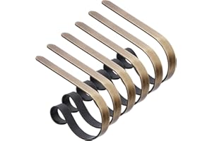 TAROSE Stocking Holders for Mantle, Christmas Stocking Holder Set of 6, Mantle Clip Fireplace Hooks Hanger for Christmas Party Decoration Supplies (Brass)