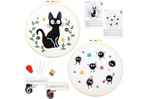 ARMINDOU Cat Embroidery Starter Kit for Beginners Adults & kids, Animal Stamped Cross Stitch Kit for Adult Beginner, Hand Embroidery Needlepoint Kits, 2 Set Embroidery Supply, 2 Hoops (Attached Video Tutorial)