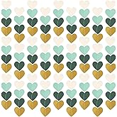 Sage-Green Mint Beige-Gold Love-Heart Garland Green Glitter Wedding Hanging Decoration Streamers Banner Hearts Wedding Shower Decorations 52ft Valentines Mothers Day Bachelorette Bridal Shower