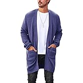 Runcati Mens Cardigan Sweater Casual Cable Knit V Neck Open Front Ribbed Long Winter Sweaters