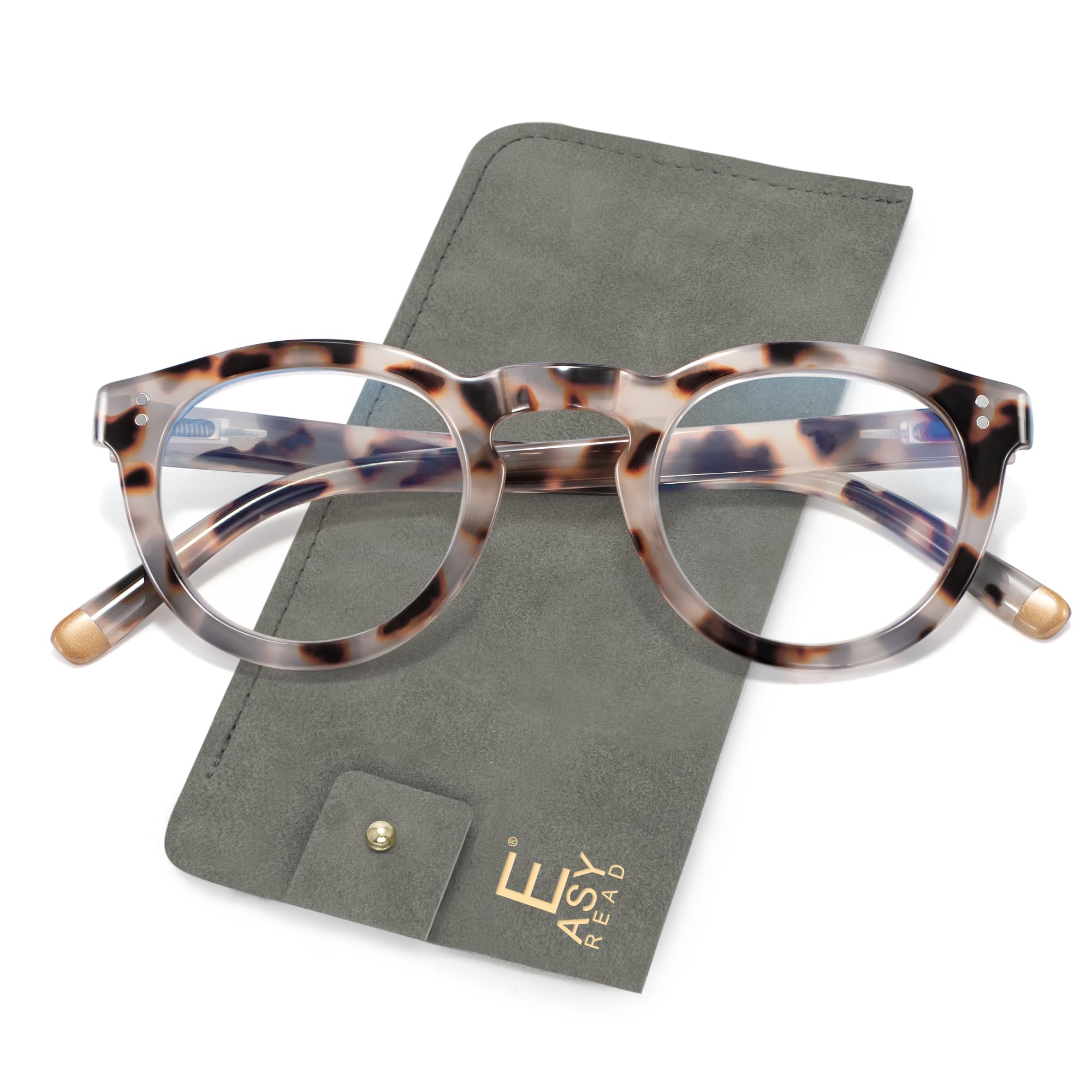 Photo 1 of ***LIQUID SPILLED ON THEM*** EASY READ Retro Round Blue Light Blocking Reading Glasses for Women,Anti UV Readers for Women with Spring Hinge(Grey Demi,+3.50)
