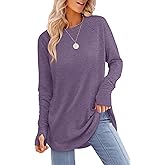 XIEERDUO Womens Tunic Tops to Wear with Leggings Long Sleeve Thumb Hole Shirts Crew Neck Curved Hem