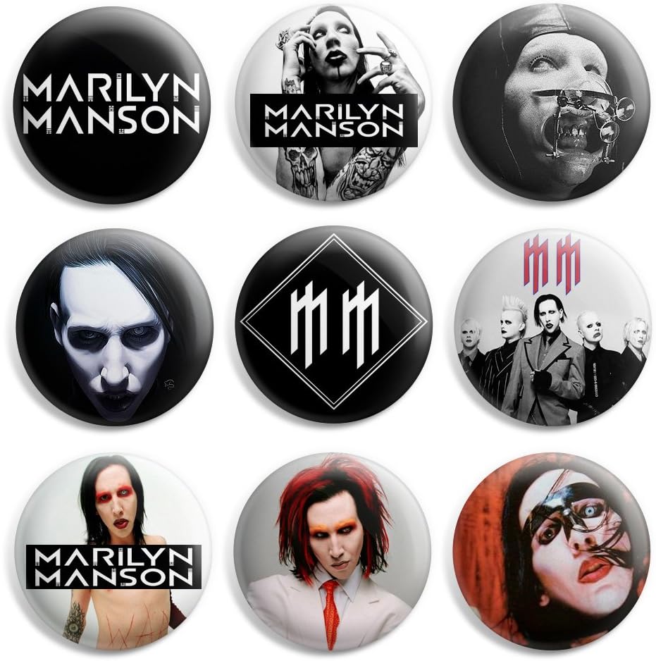 Marilyn Manson Pinback Buttons Pin Badges 1 Inch (25mm) - Pack of 9