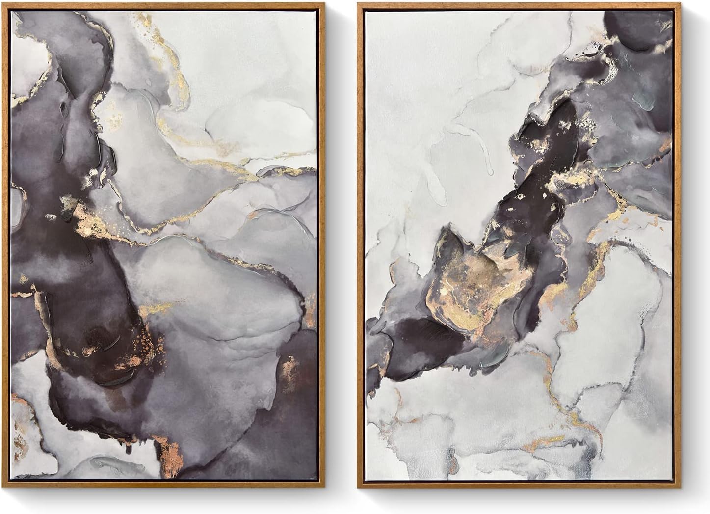 Paintings - Artinme 2 PCS Framed Canvas Abstract Wall Art Grey and Gold Foil Hand-Painted 3D Texture Illustrations Modern Art Multicolor Pastel for Living Room, Bedroom, Office 16