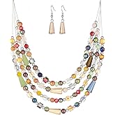 Errally Layered Beaded Statement Necklace Multi Strand Crystal Beads Collar Necklace and Earring Sets for Women Fashion Costume Jewelry Set Gifts for Her