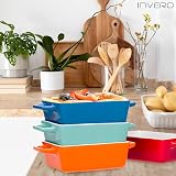 Invero 4x Mini Stoneware Rectangular Bake Dishes Set Red Blue Orange Green view 6