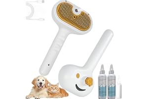 GAIGISFUR pet spray hair removal comb，cat steam brush，steam brush for dogs，with 2 Waterless Shampoo,One-Click Bath Brush for Haired Pets(Yellow)