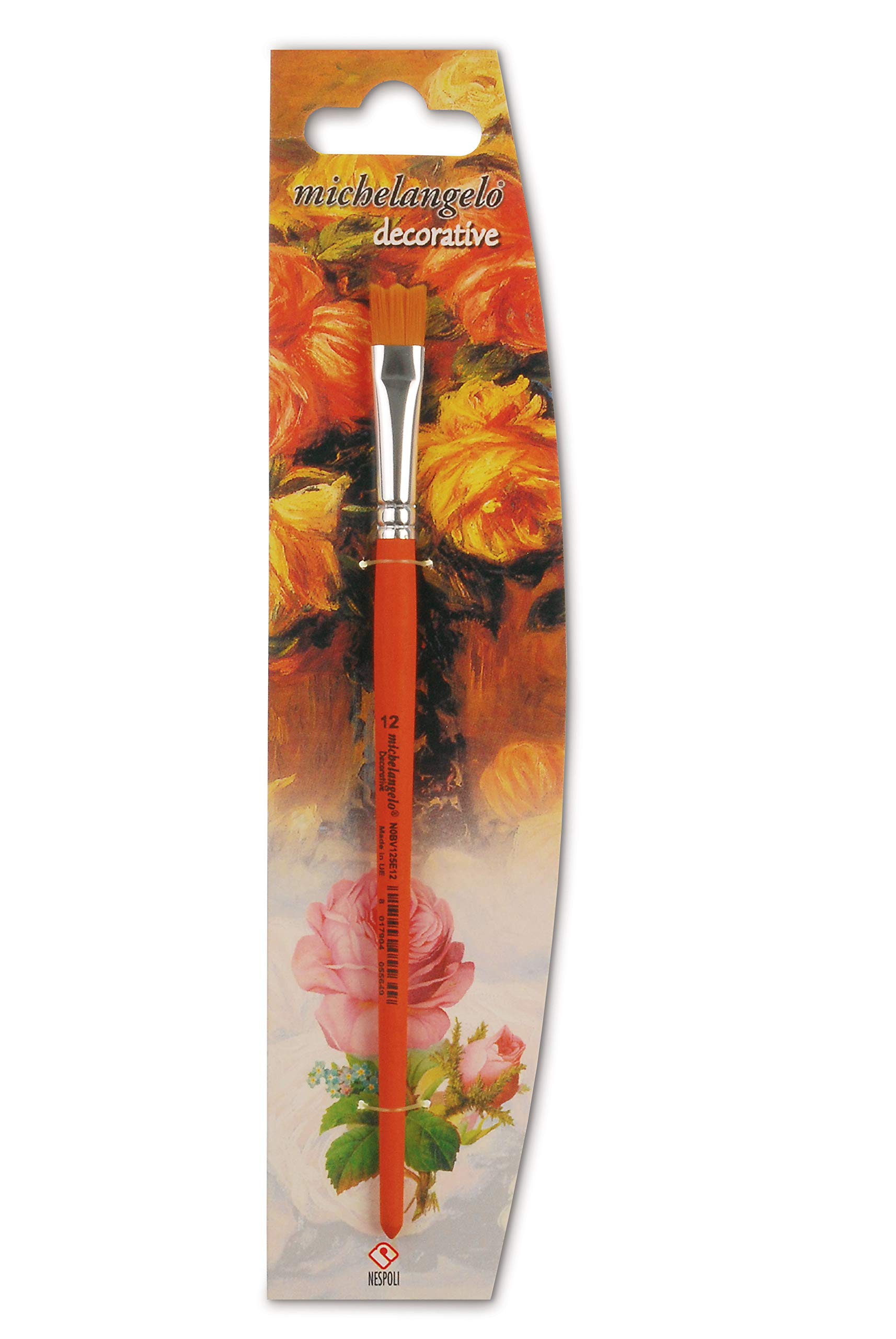 Nespoli Flat Decorative Brush, FSC Wood, Konex Fibre Leaf Size 12, Orange